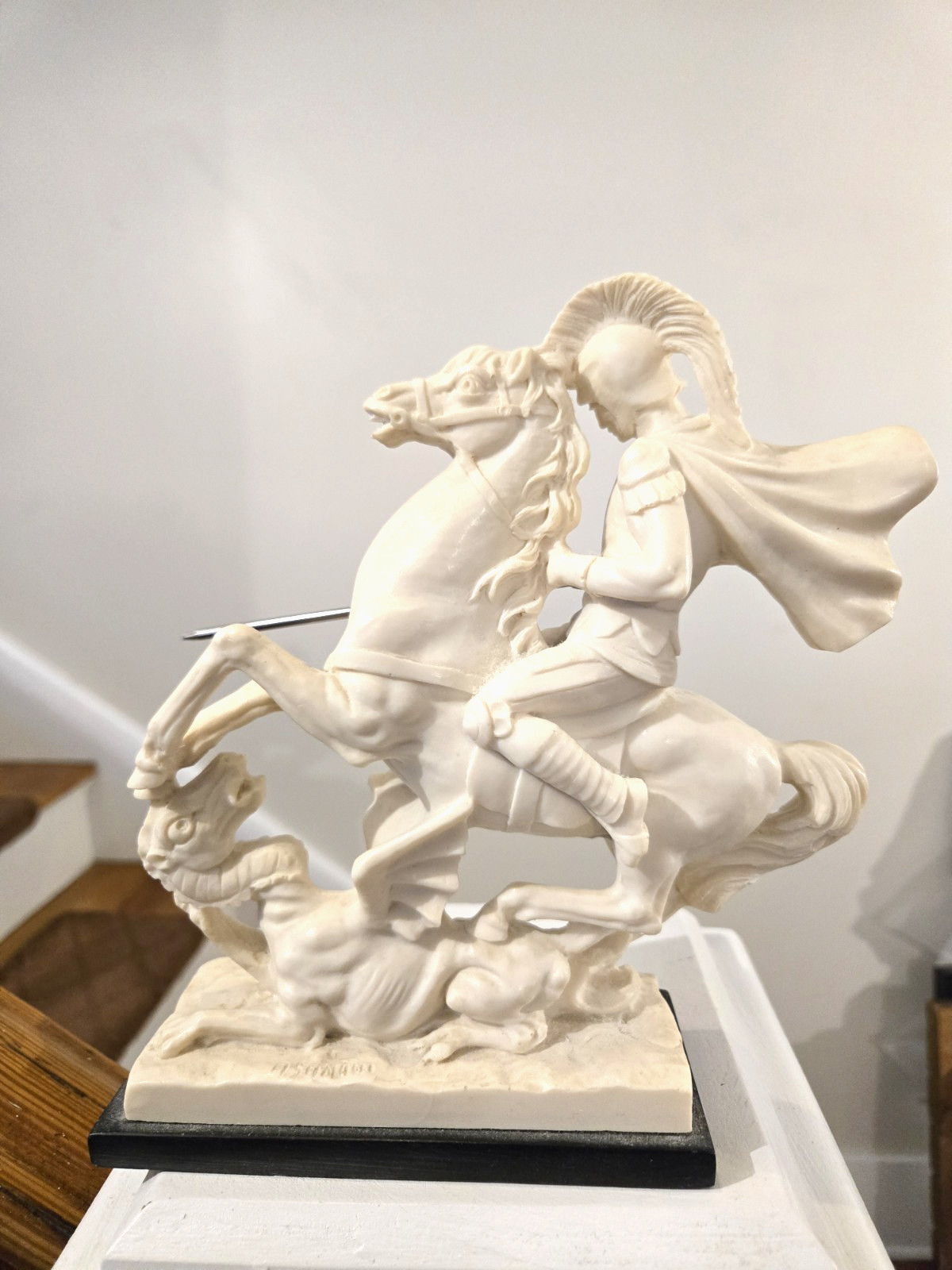 Vintage A. Santini Sculpture Of Saint George Slaying Dragon Resin Composite