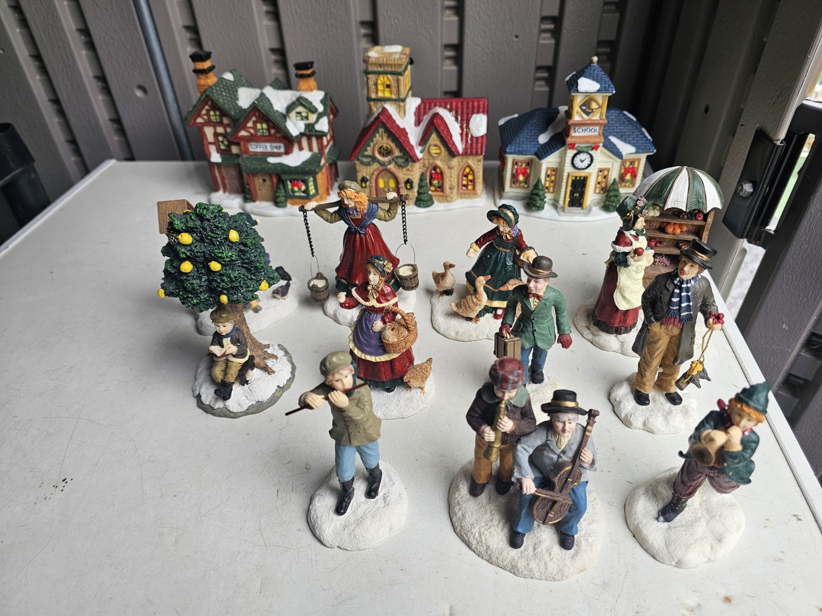Vtg Mervyn’s Christmas Village Square Winter Lot People & Rare Buildings