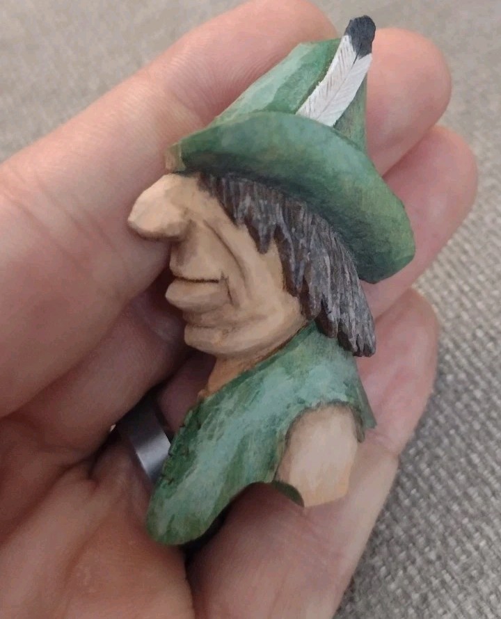 Leprechaun Gnome Caricature Wood Hand Carved, Signed J.S. 1992, Folk Art