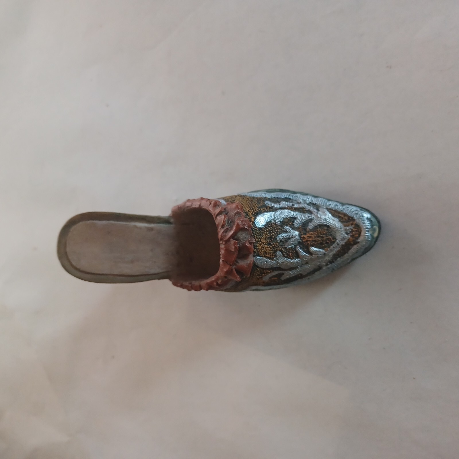 Brown, Silver & Gold High Heel 4″x 1.75″x 1.25″ In Excellent Shape