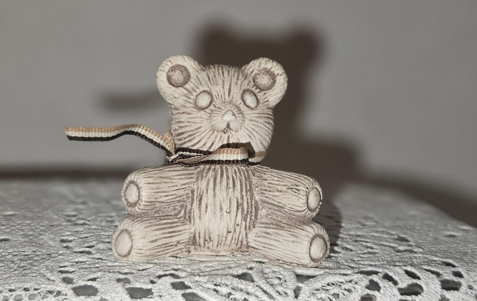 Vintage Handcrafted Marble Bear Figurine – Marble Works by R.J.D. – with Bow