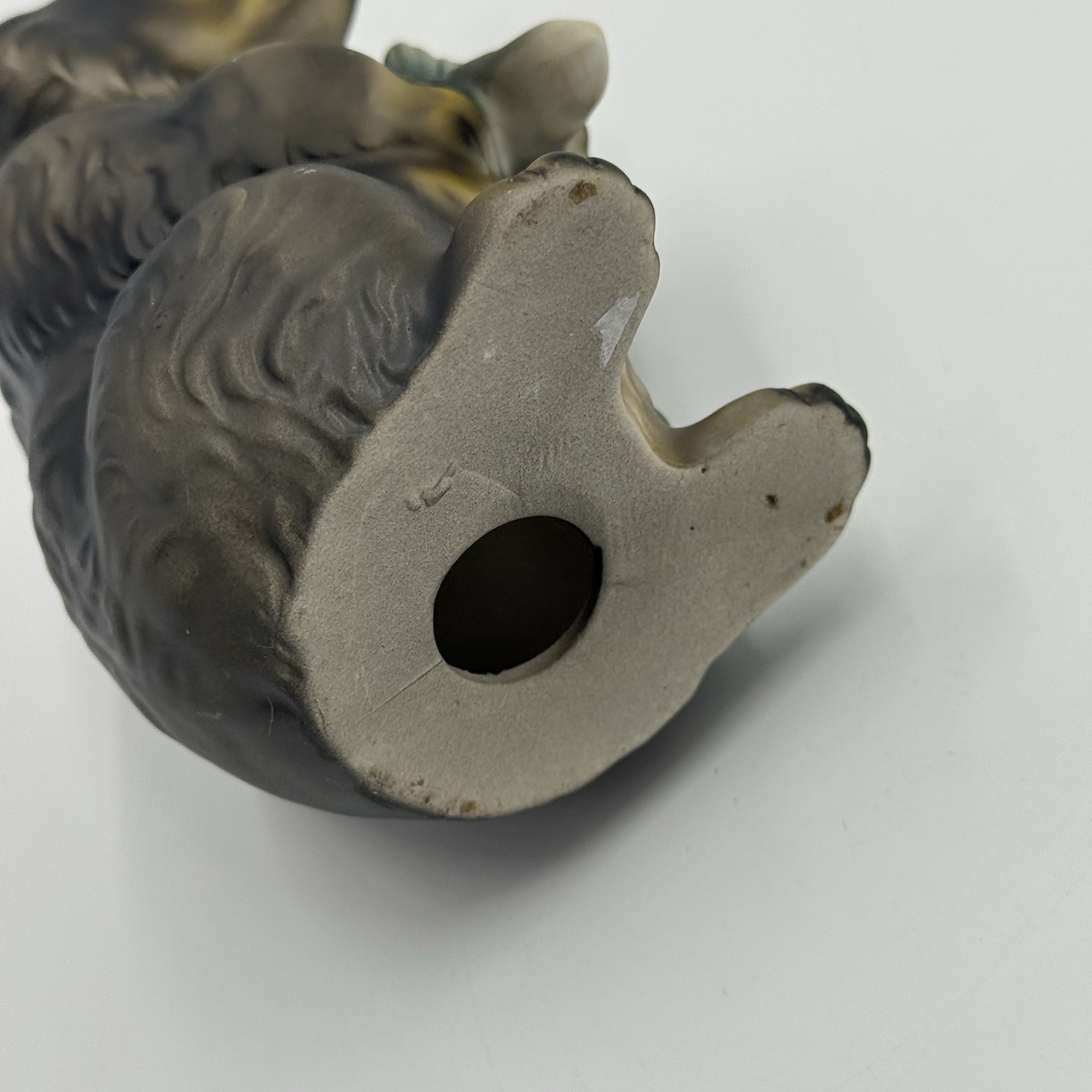 Brown Black Bear Holding Fish Ceramic Vintage Figurine Matte Finish
