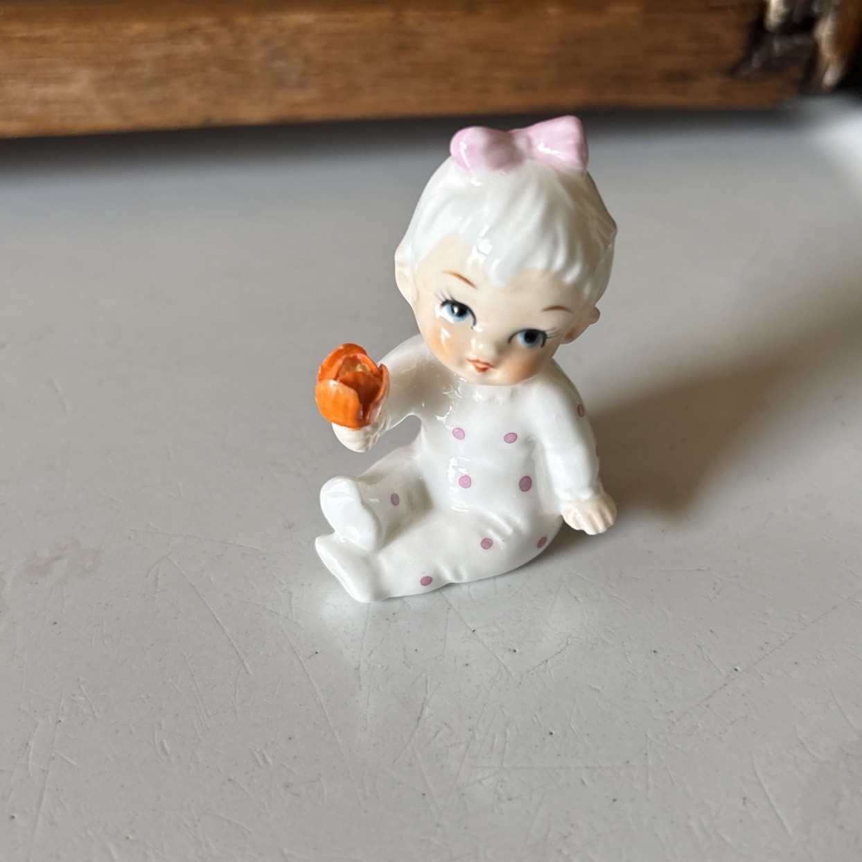 Vintage Napco Baby of Month August Poppy Flower, Miniature 2″ Figurine w Tag