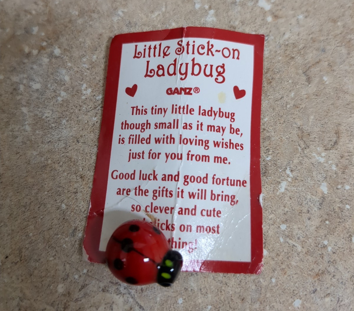 Vintage Ganz Little Ladybug Pocket Token Charm & Lucky Card