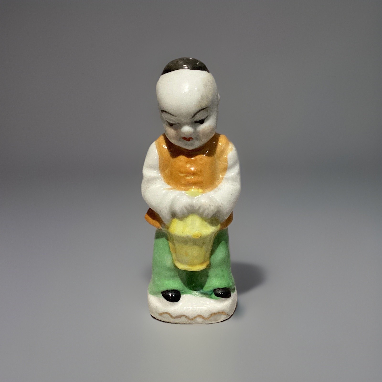 Asian Boy with Basket 3.25” Figurine Made In Occupied Japan
