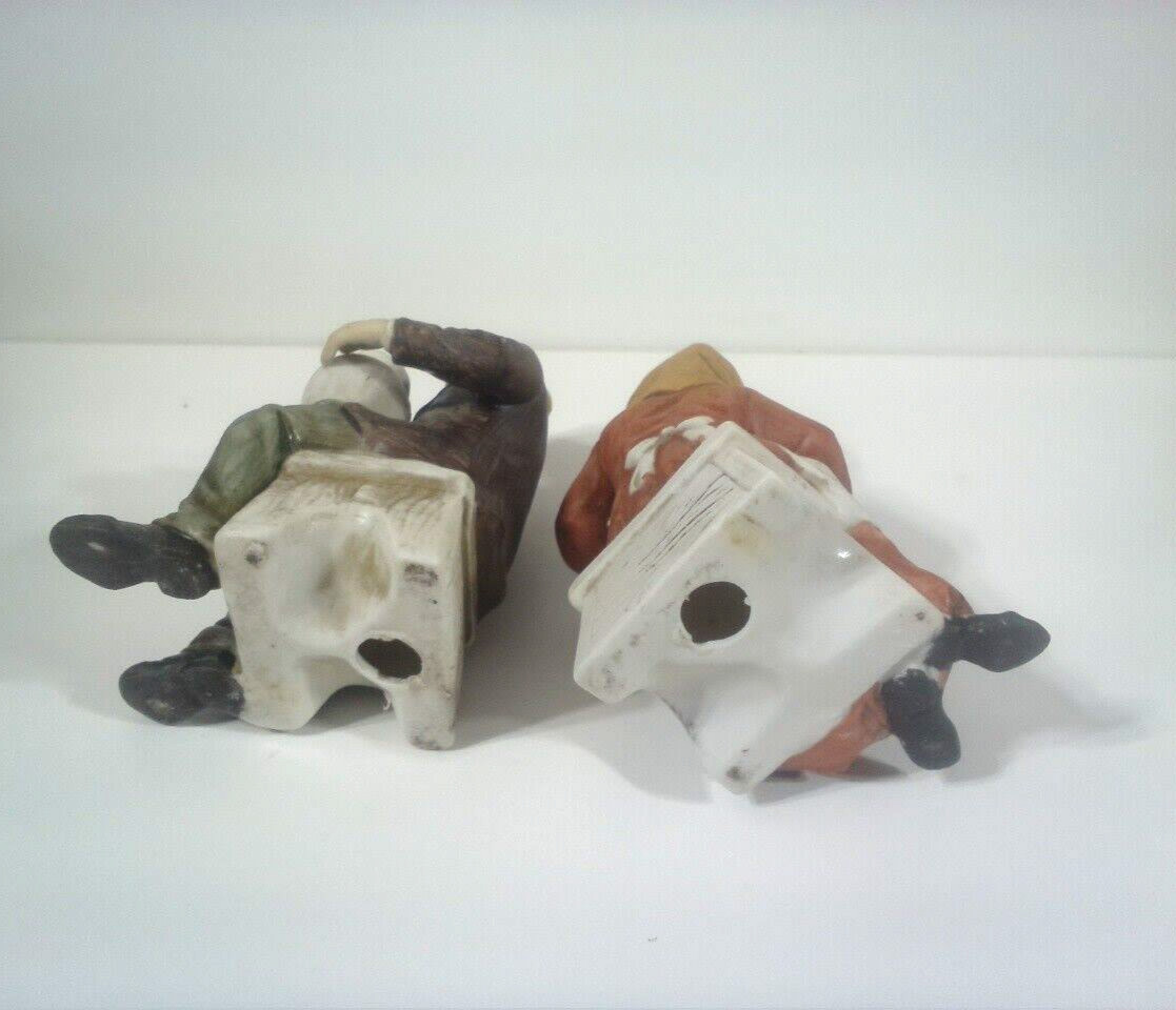Porcelain Old Man & Woman Figurine Set Unbranded Rural Country Shelf Statue VTG