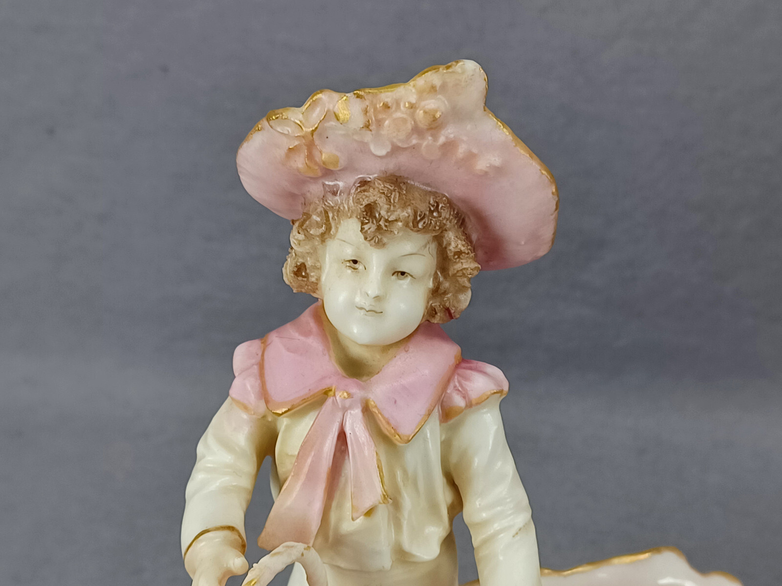 Pair of Ernst Wahliss Art Nouveau Children Floral Figurine Sweet Meat Dishes