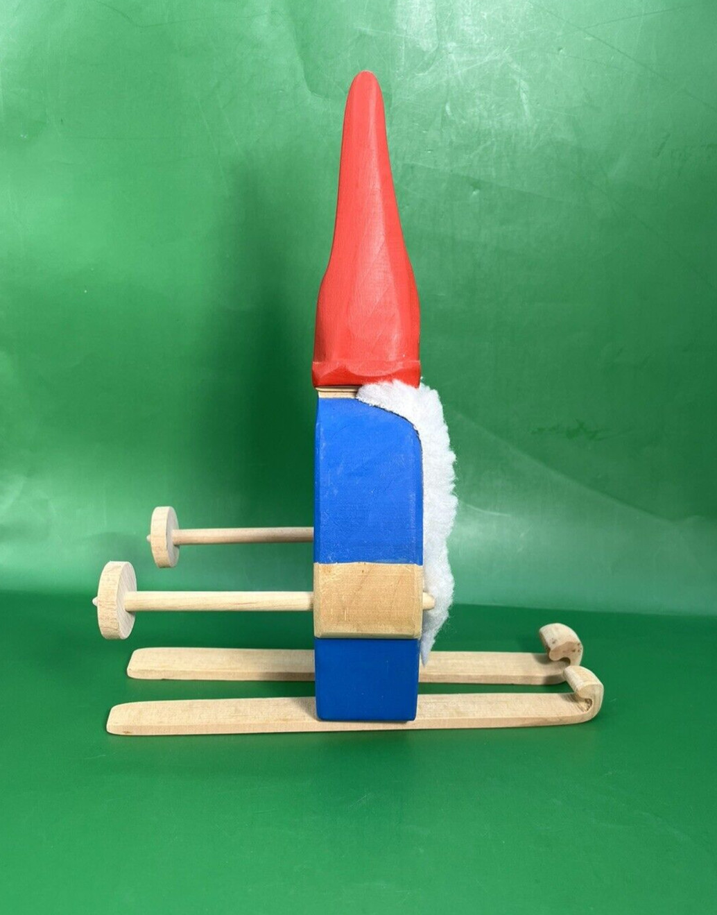 Scandinavian Tomte Gnome Figurine Wooden Christmas Santa Skiing Decor 8.75″