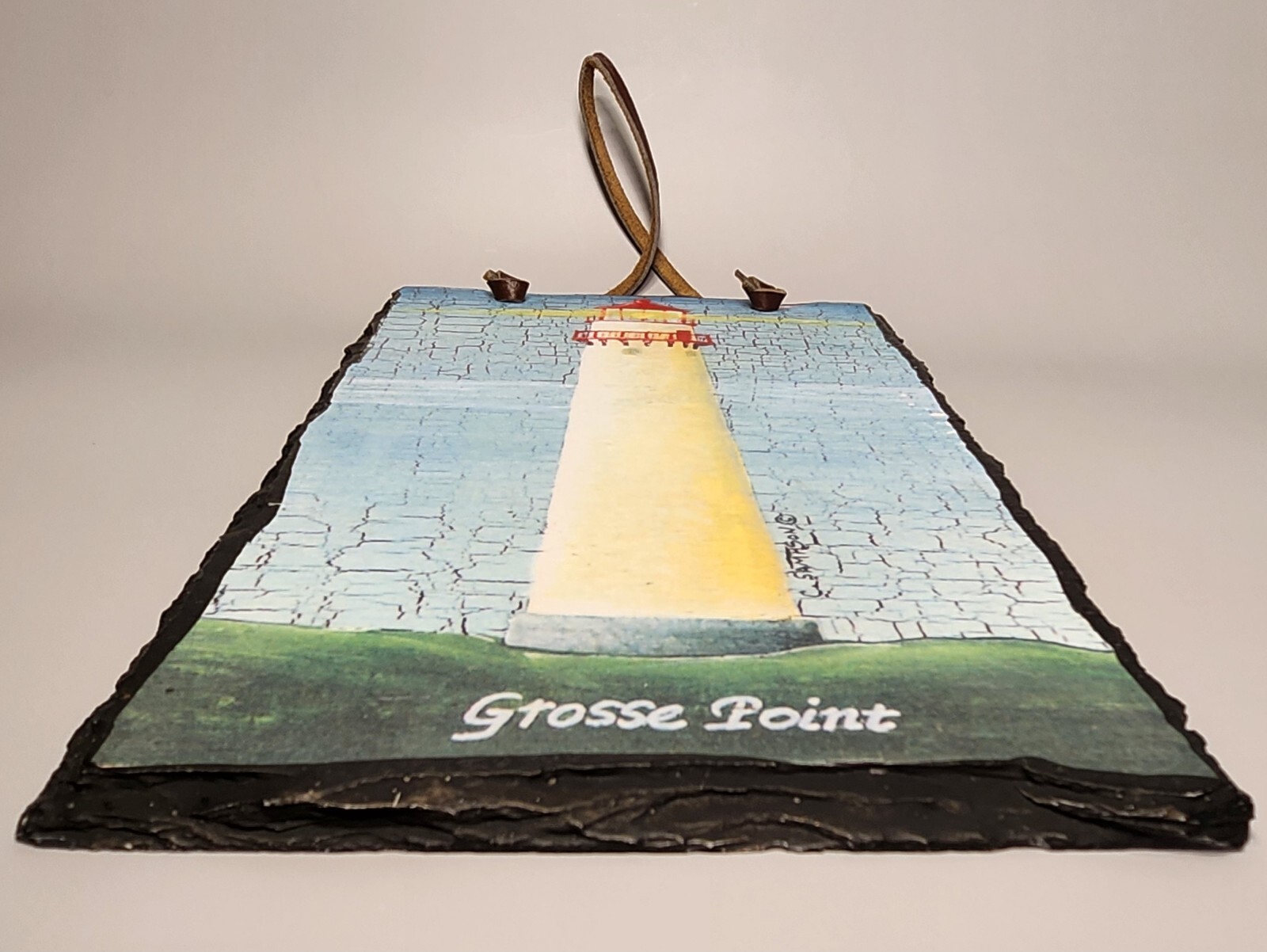 Grosse Point Lighthouse Slate Wall Hanging Decor – Nautical Art Plaque
