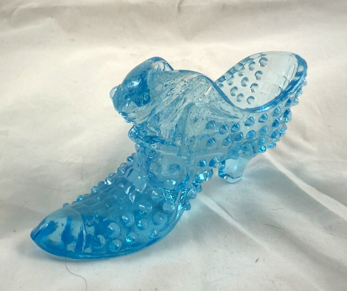 Vintage Fenton Opalescent Blue Glass Hobnail Shoe Slipper Cat Head