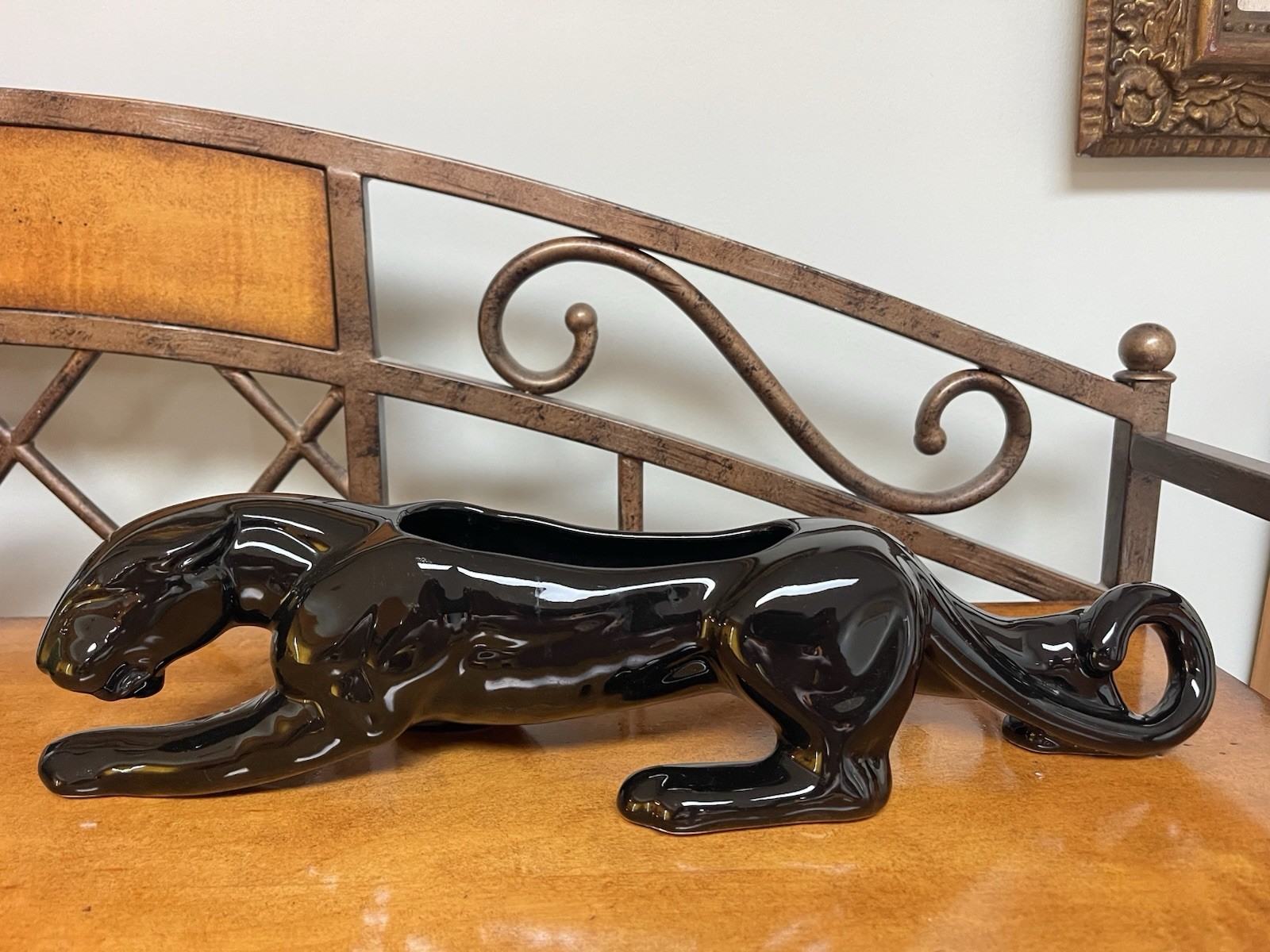 Vintage Prowling Black Panther Jaguar 16″ Ceramic Planter 50s