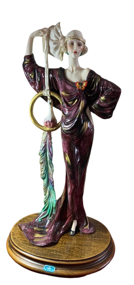 Amilcare Santini Figurine Woman and Peacock W 9.4in L 7.2in H 18.1in