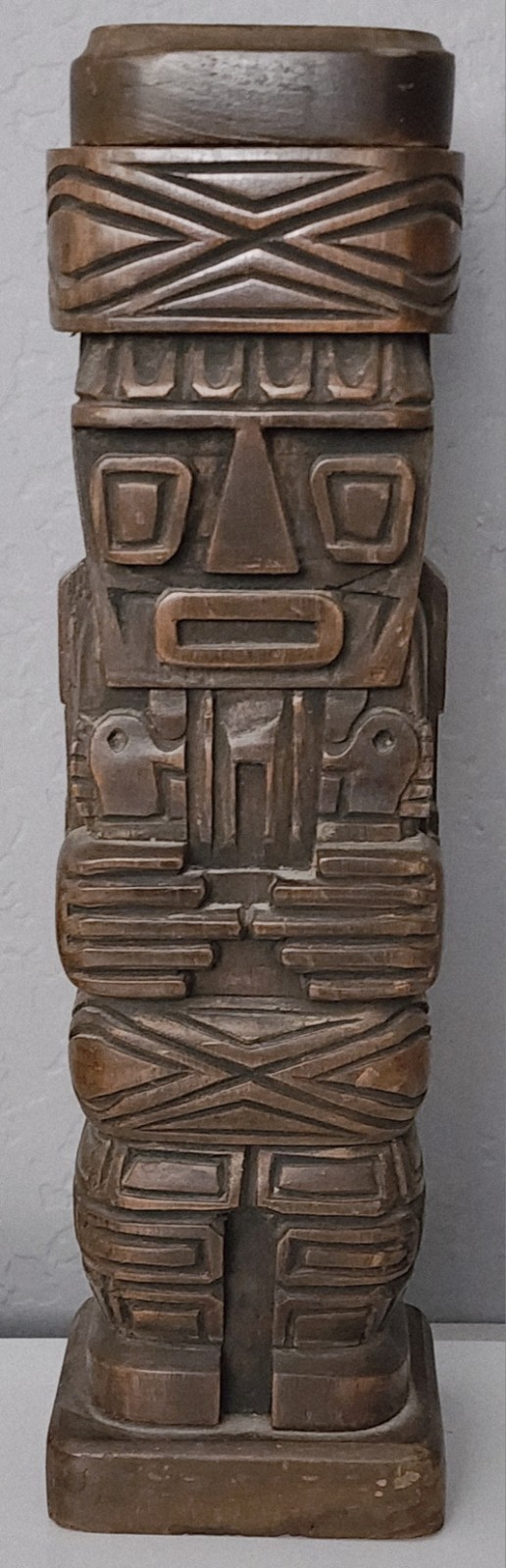 VTG Wood Carved Figurine 14″ Viracocha Monolith Inca God Pre-Columbian Culture