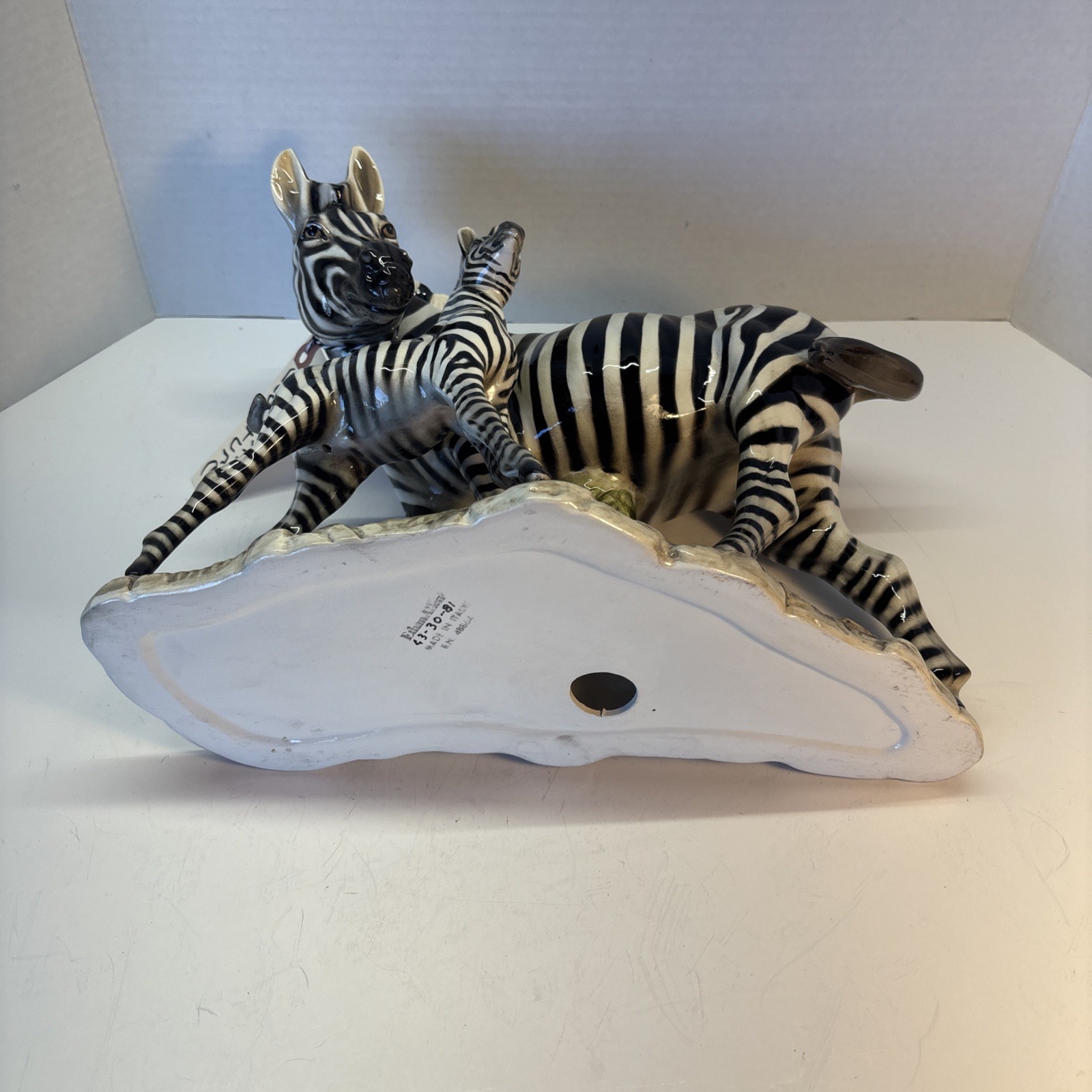 Ethan Allen Vintage Sculpture Zebra & Foal Porcelain Terra Cotta Figurine MCM