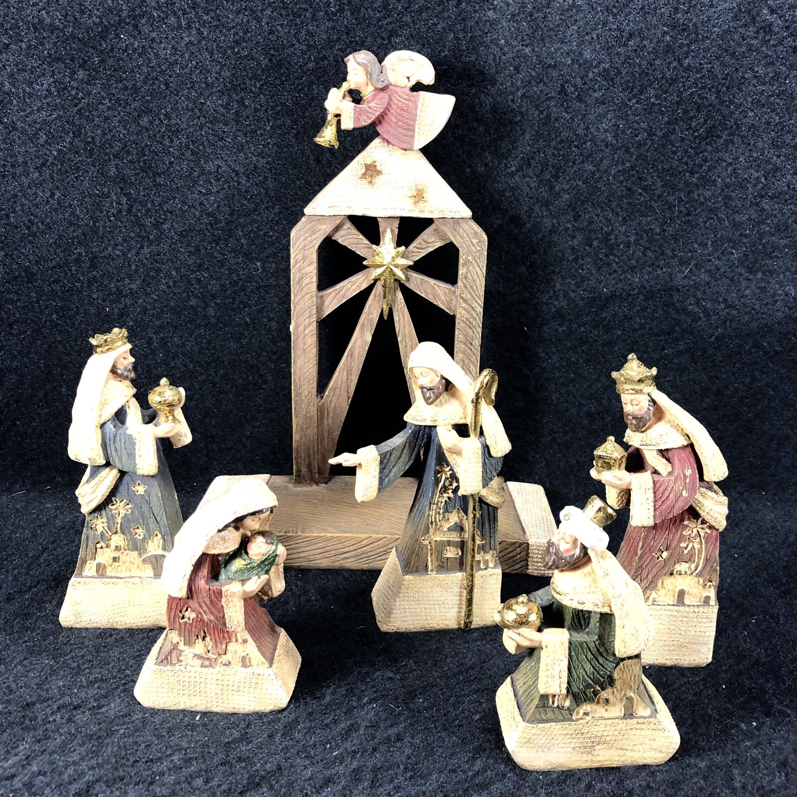 Nativity Scene Creche Mary Jesus Shepherd Wise Men Angel Exclusive Roman Inc HTF