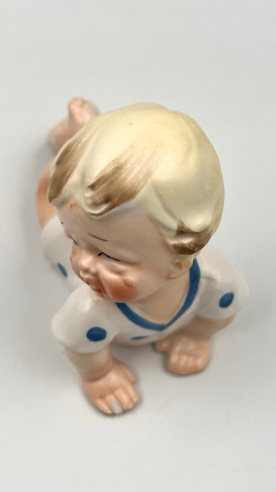 2 Vintage Porcelain Piano Baby Figurines Girl yawning, boy crying, Japan #296