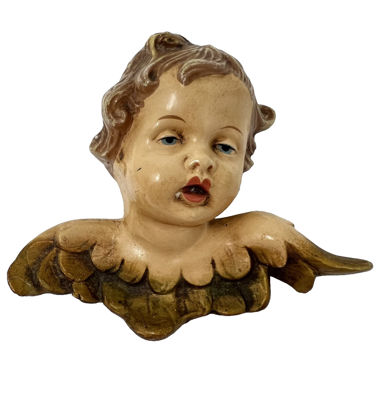 Vintage Christmas Baroque Style Cherub Angel Ornament Chalkware