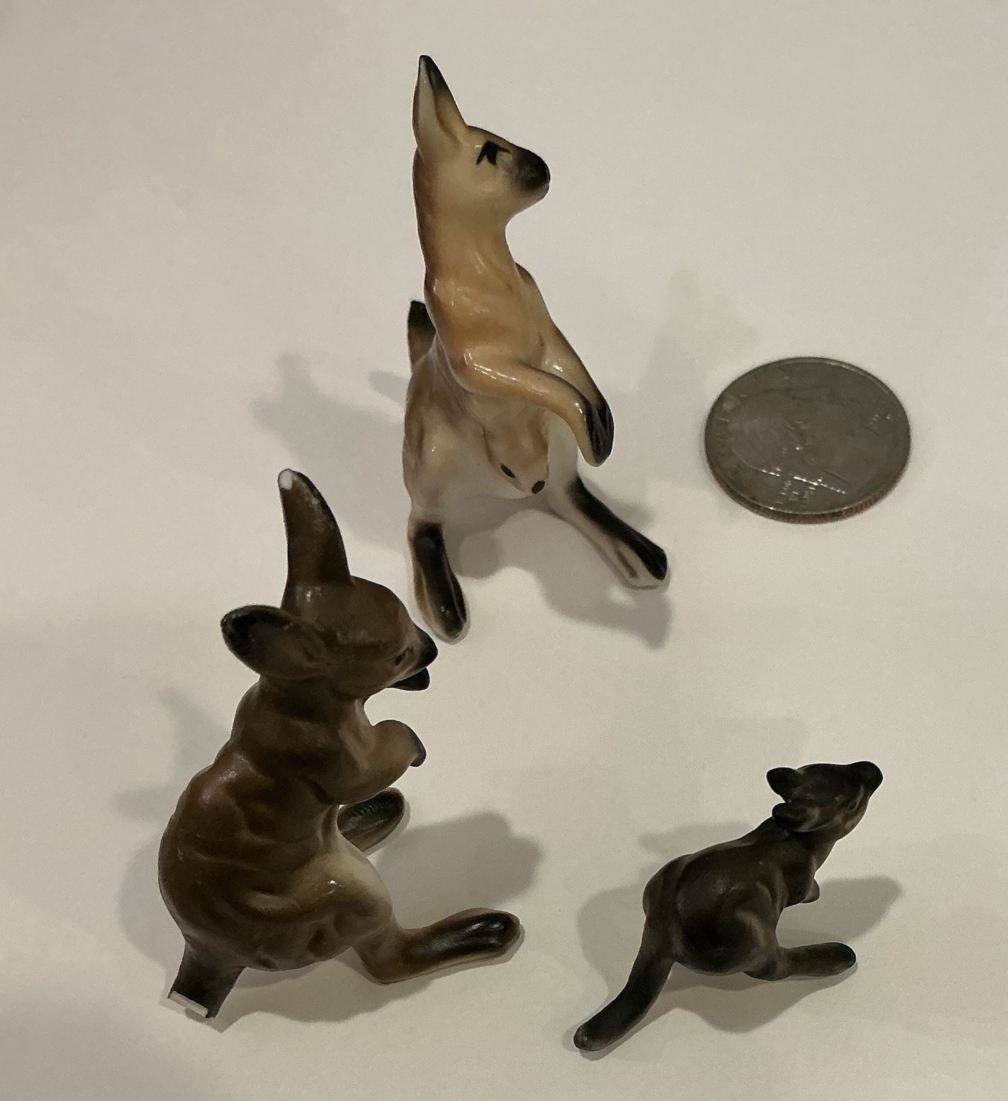 Vintage Kangaroo Miniature Figurine Family Set of 3 Joey Bone China Japan