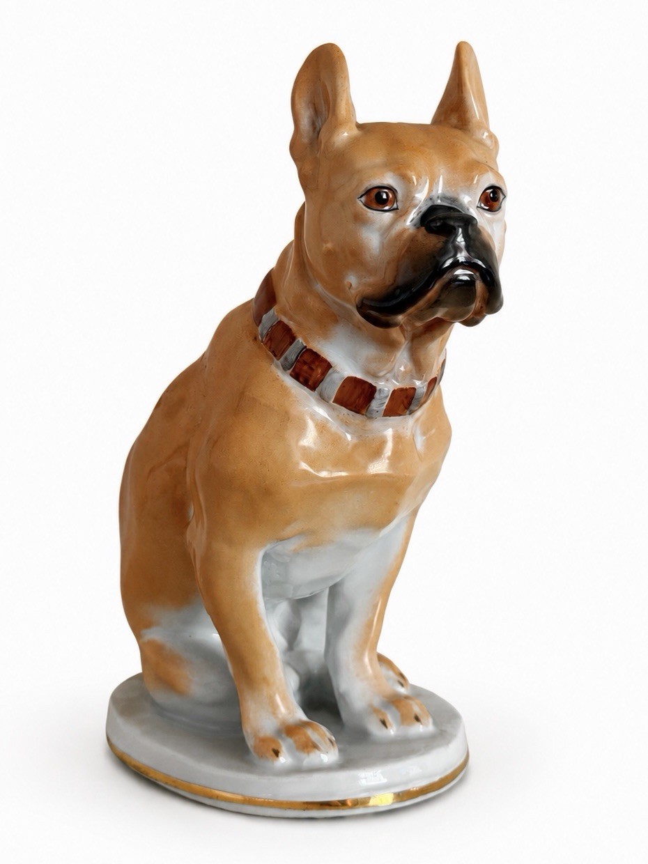 Vintage Large Soviet Lomonosov Porcelain Bulldog Dog Figurine USSR MCM Decor 8”