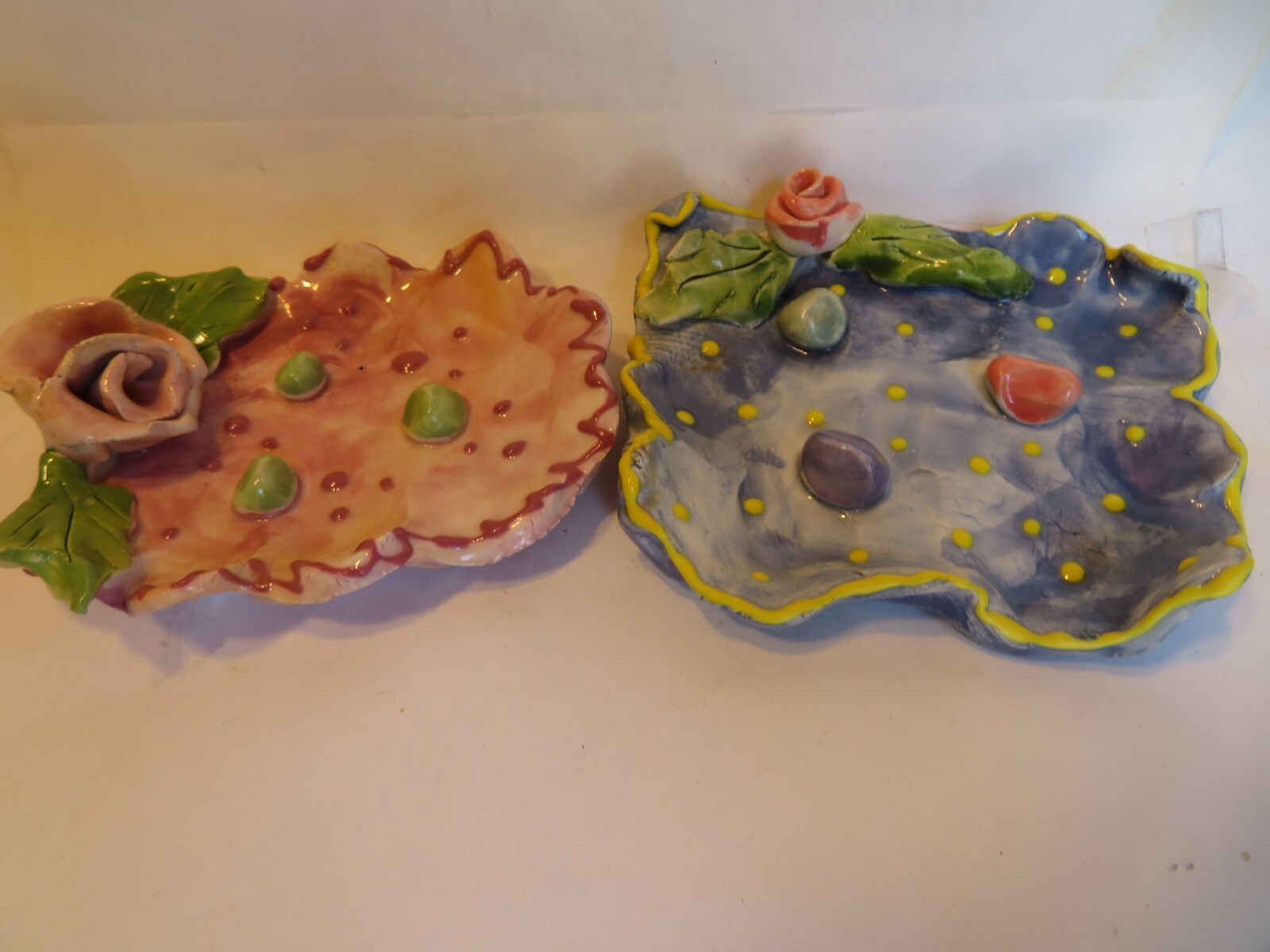 Pink Dotted Soap dish Handmade Vintage WhimsiClay/Amy Lacombe + A Kitty Pin Too!