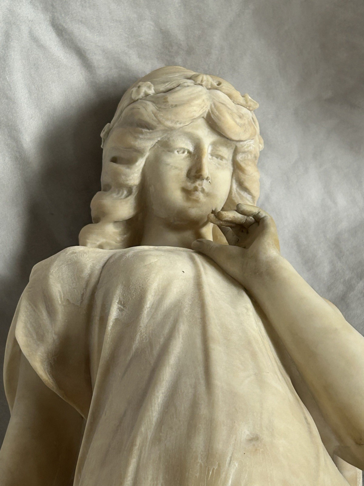 MID 20TH CENTURY ITALIAN MARBLE / ALABASTER SCULPTURE OF A MAIDEN 27″ TALL