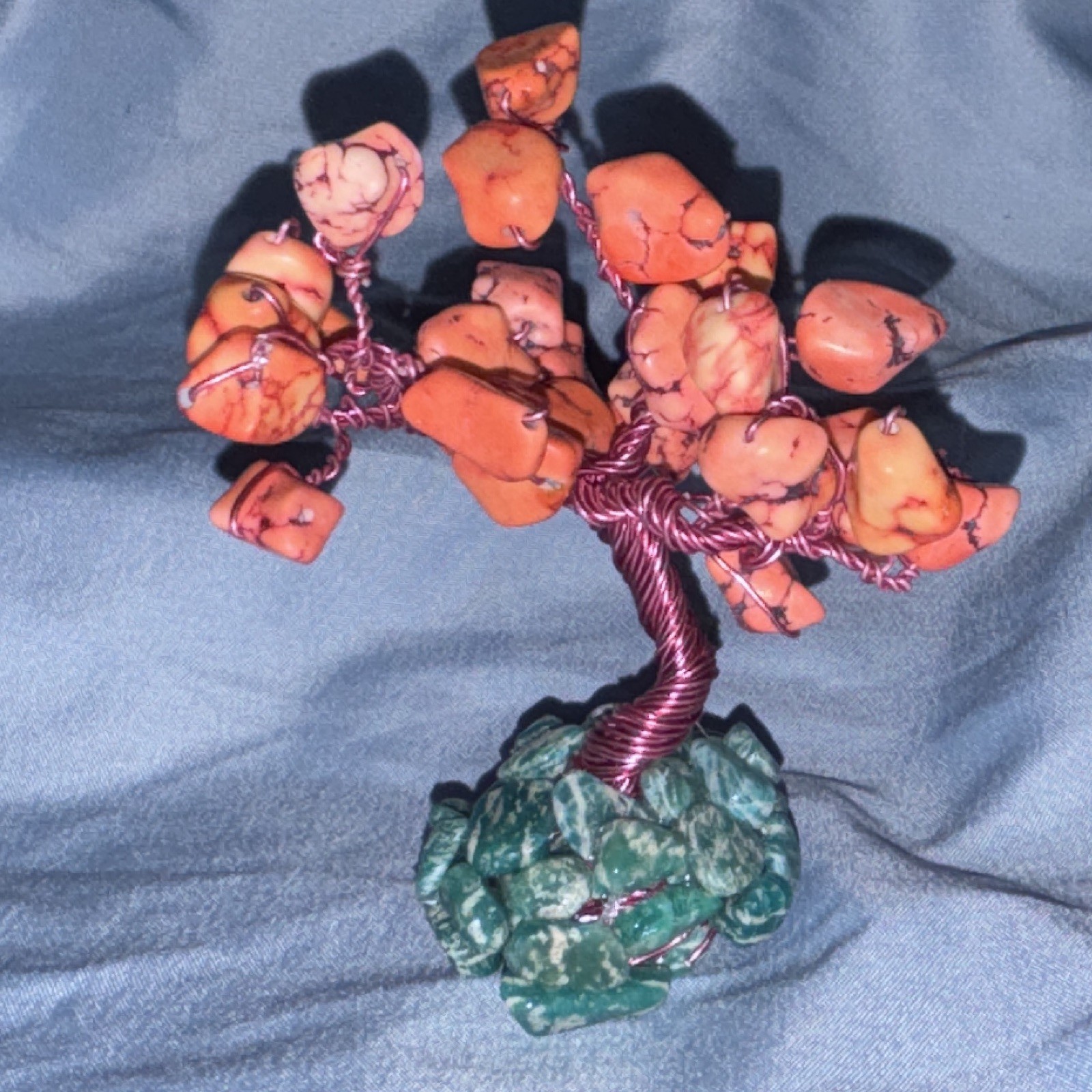 Handmade Gemstone Wire Tree Sculpture pink Green Nature Theme Decorative