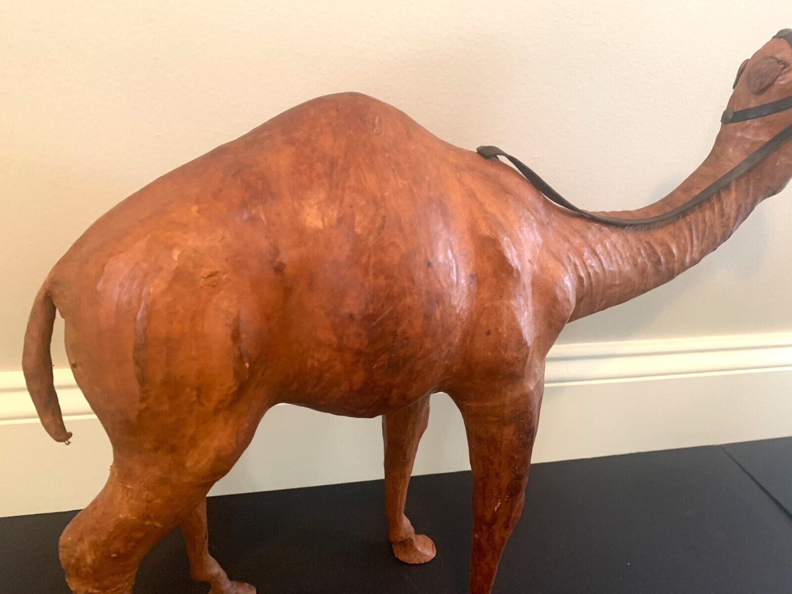 Vintage Leather Wrapped Large Camel 21′ W X 17″ Tall with glass eyes