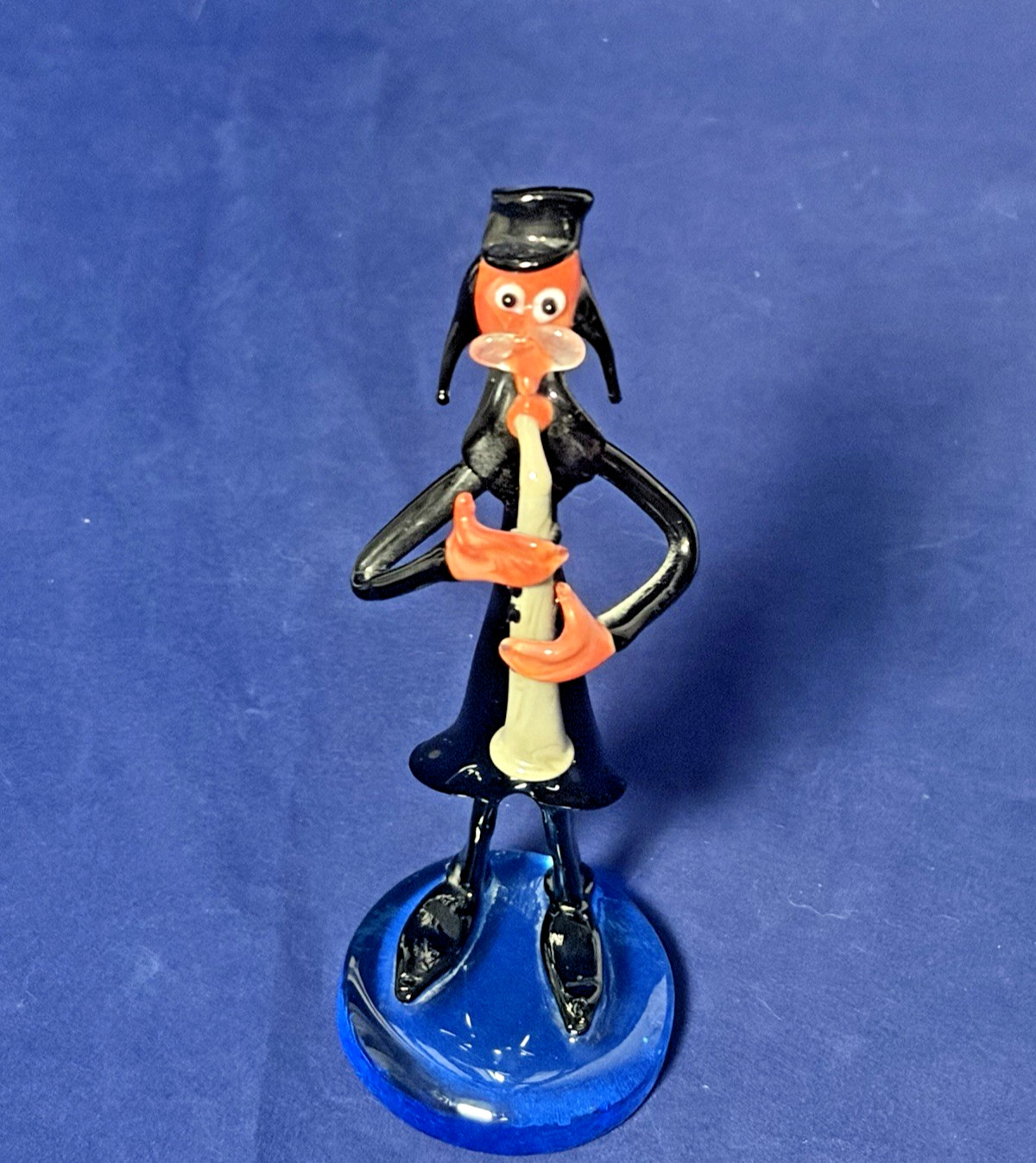 Vintage Murano Judaica Jewish Musician Playing Shofar Art Glass Figurine 6.5″