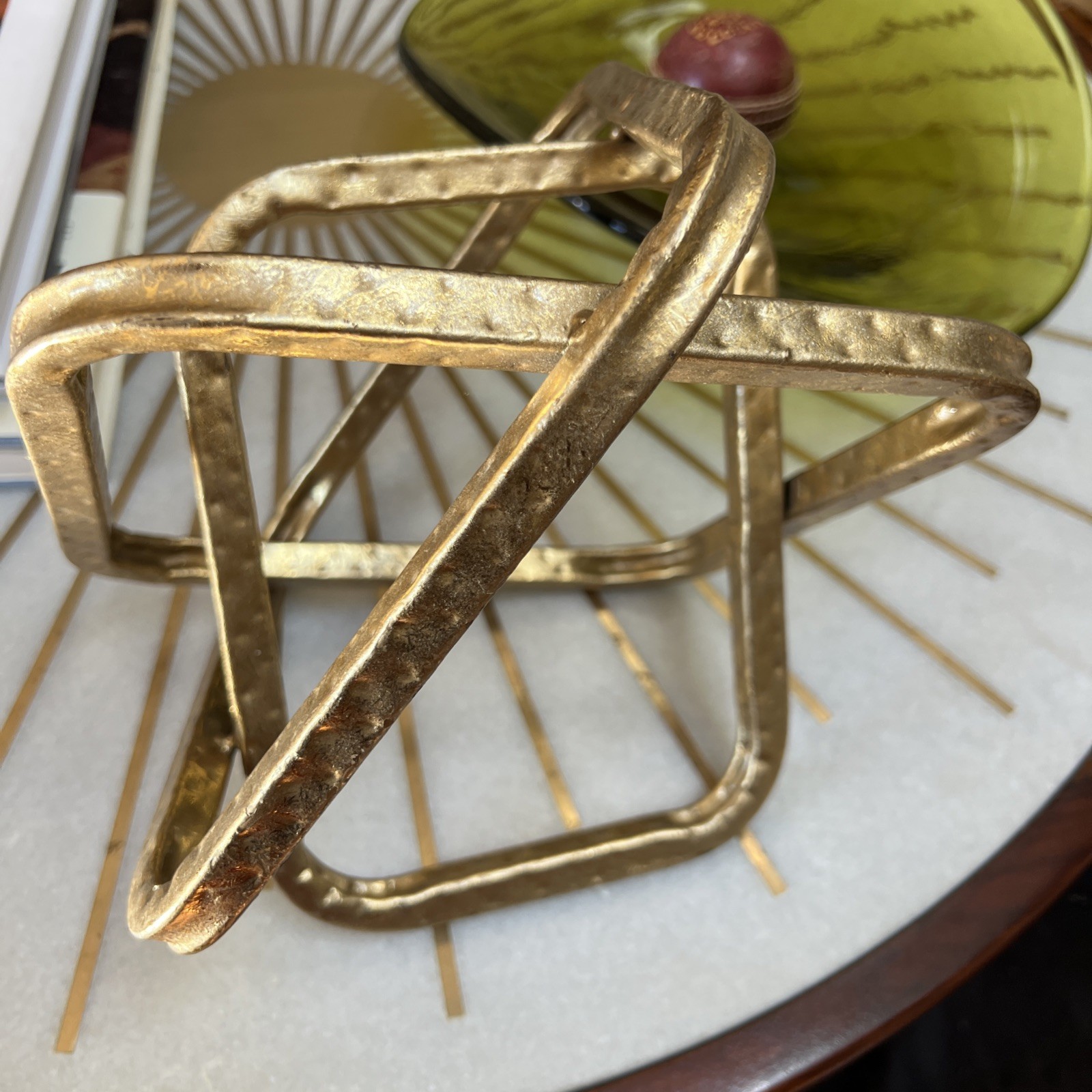Gold Geometric Metal Sculpture Interlocking Cubes Modern Decor 10.5”