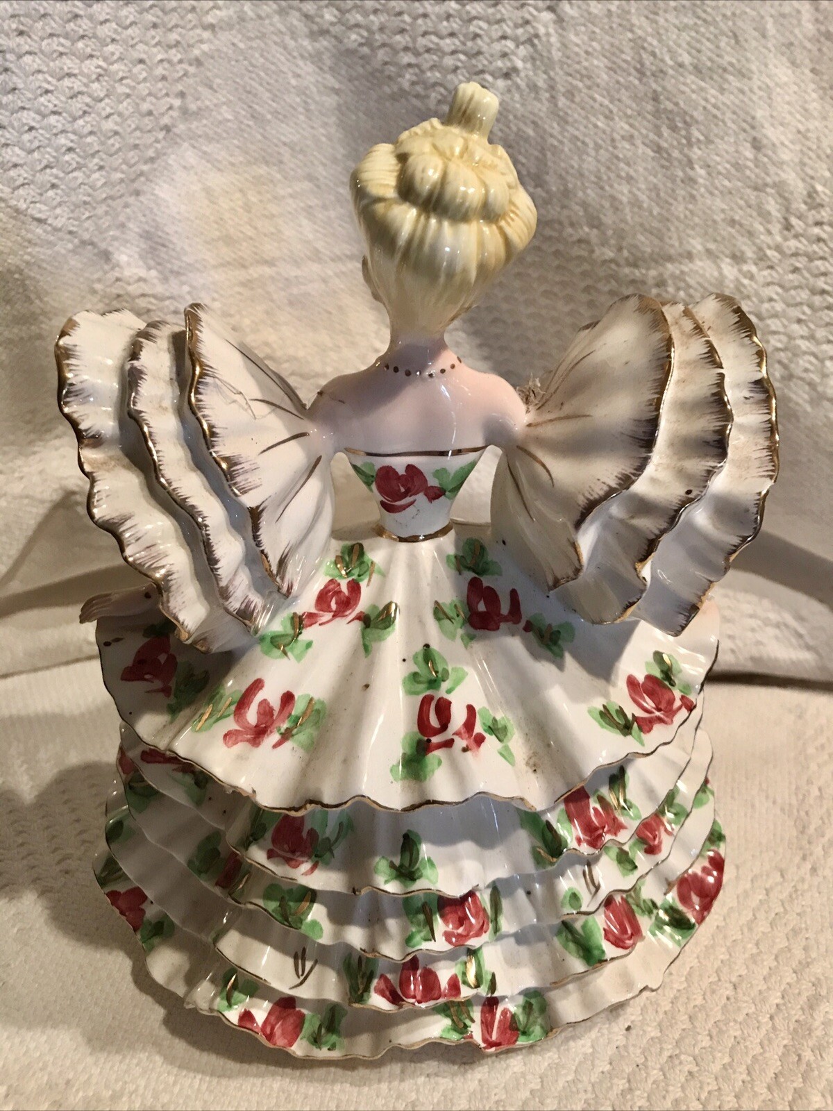 Vtg Porcelain Dancing Lady Figurine BUTTERFLY DRESS Ruffles 8”x7”