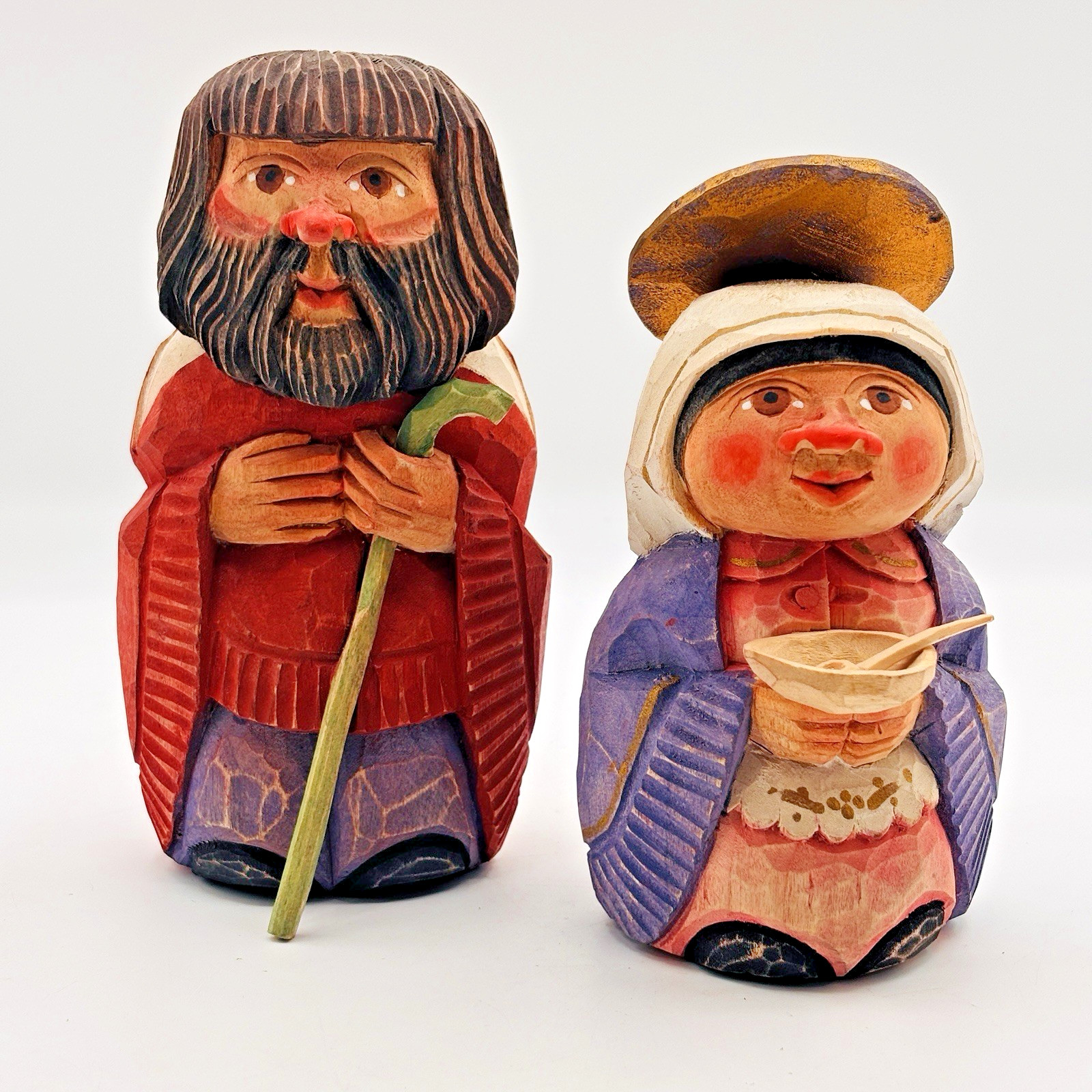 Labra Chile Hand Carved Wooden Holy Family Nativity Figurines Vintage Folk Art