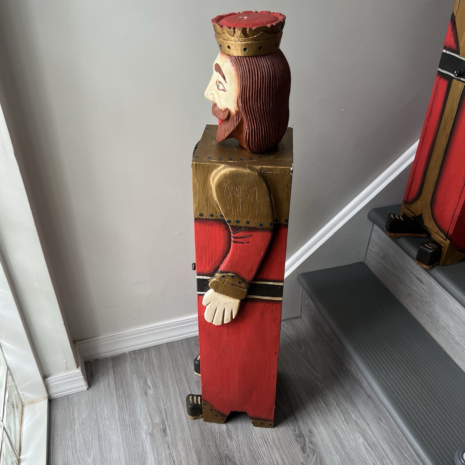 Rare Pair Folk Art King Queen Cabinet Figures Hand Painted Wood 41″ 39.5″