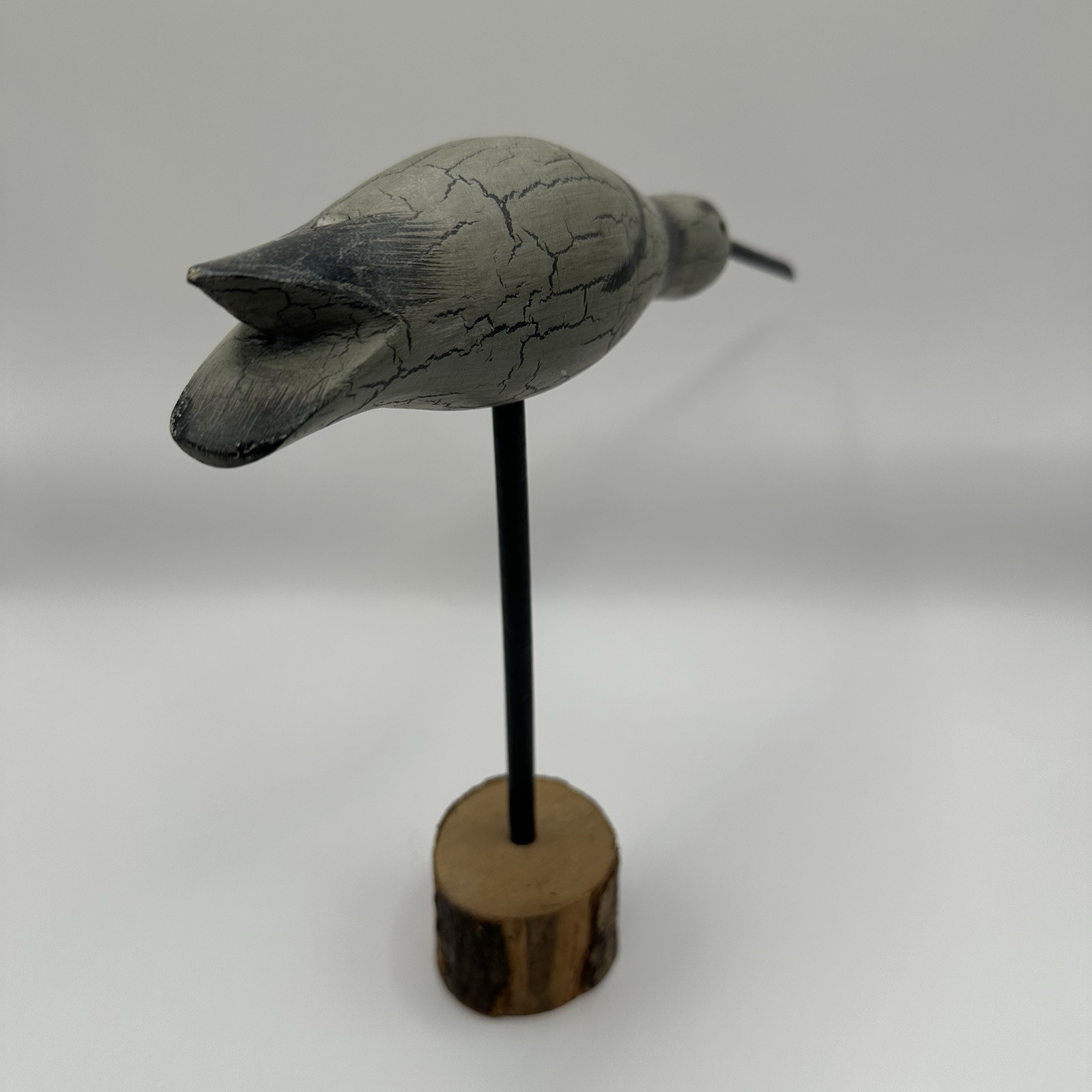 Curlew Bird Gray Black Handmade Crackle Paint Wood Stand Heritage Mint 8.25″x10″
