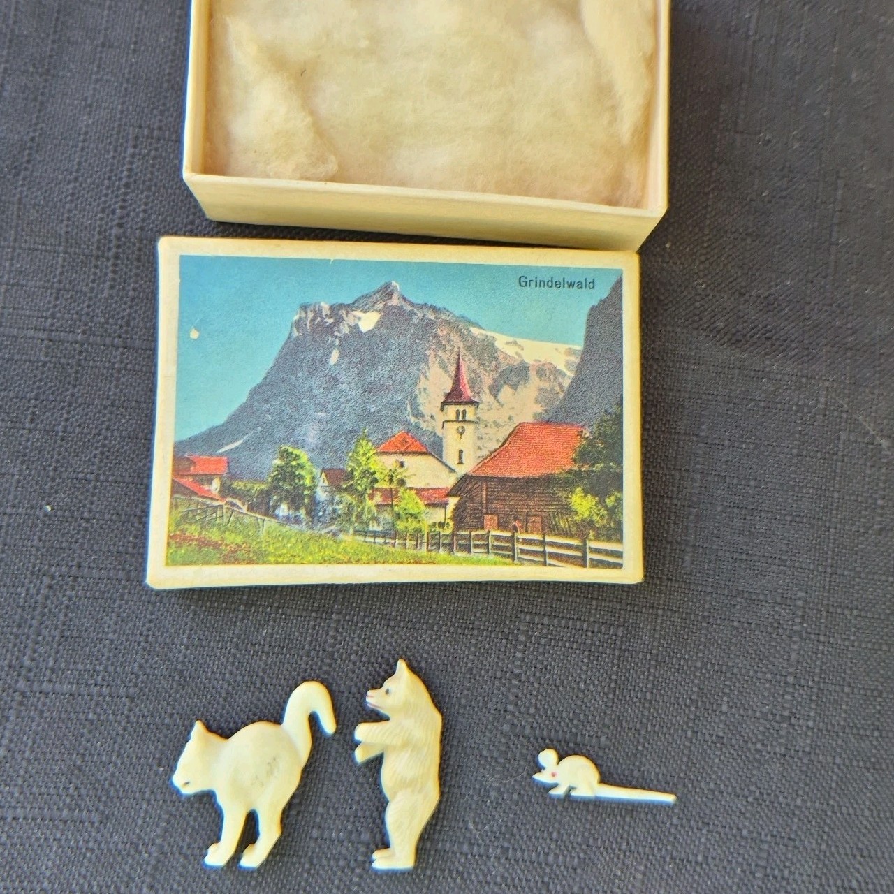 3 Tiny Vintage Swiss Carved Animal Figurines Natural Black Forest Grindelwald