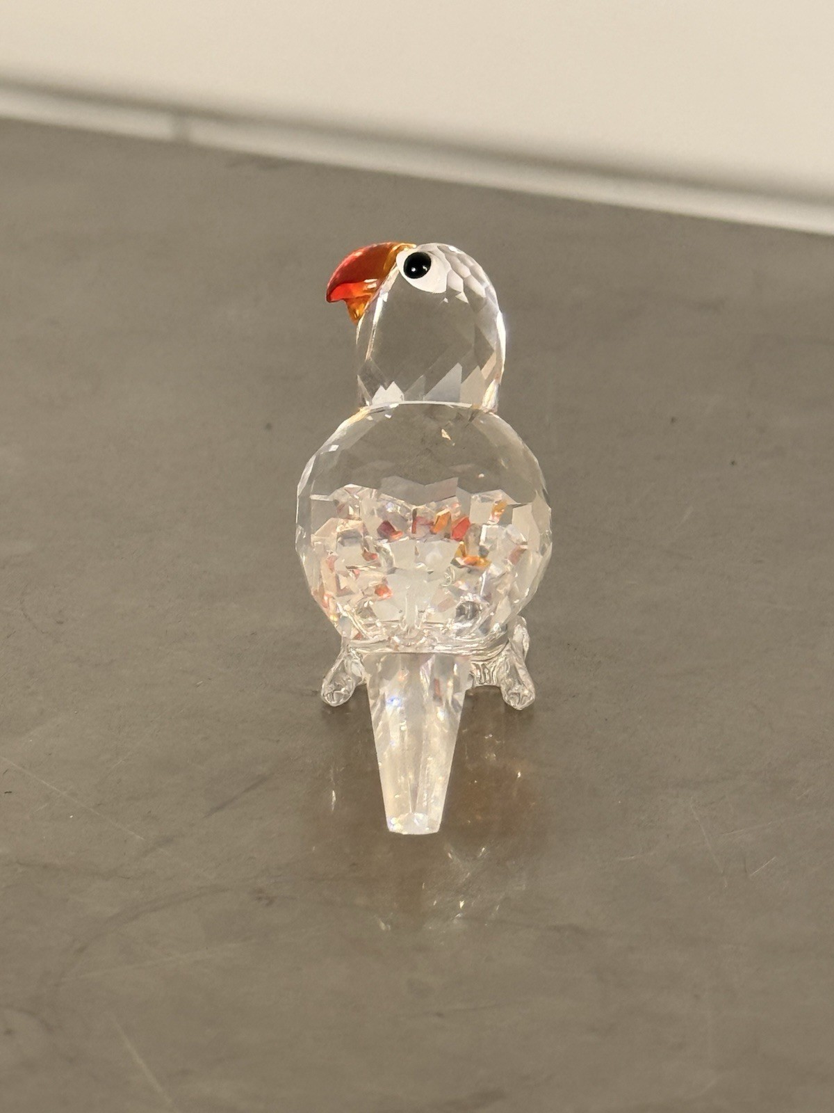 Swarovski Crystal Mini Parrot Bird Figurine Fire Opal Orange Beak Retired