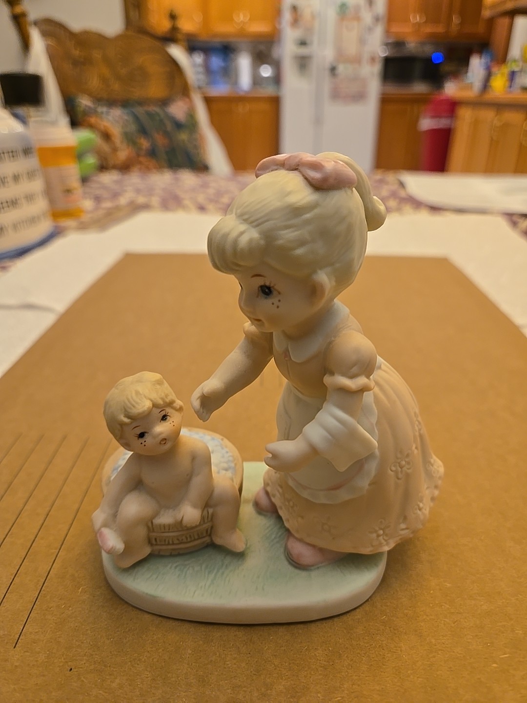 Vintage Homco Girl Bathing Baby Boy Figurine “Bath Time” #1450