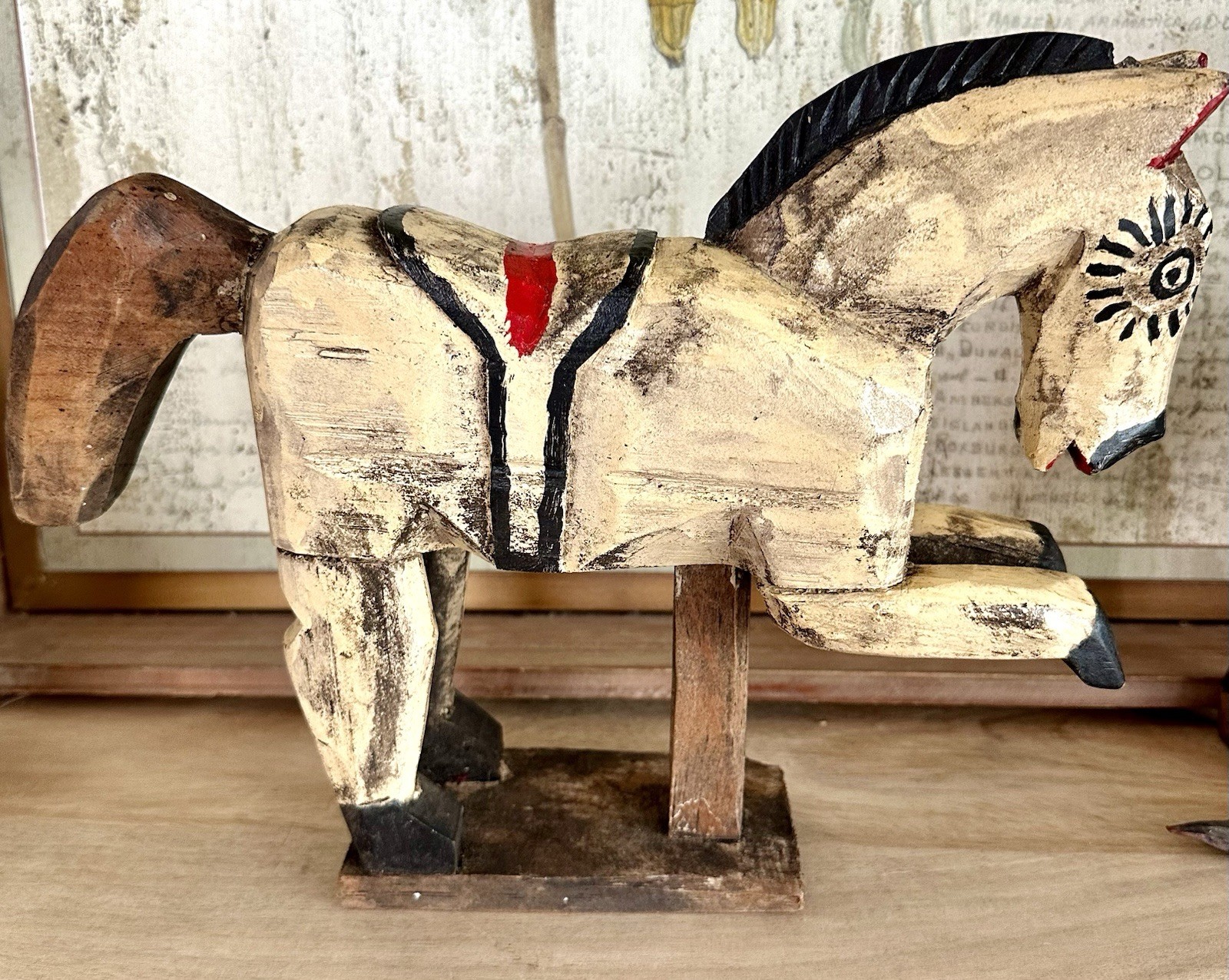 Antique 1920 Hand Carved Wood Folk Art “Santos” St James Horseback Sword, Mexico