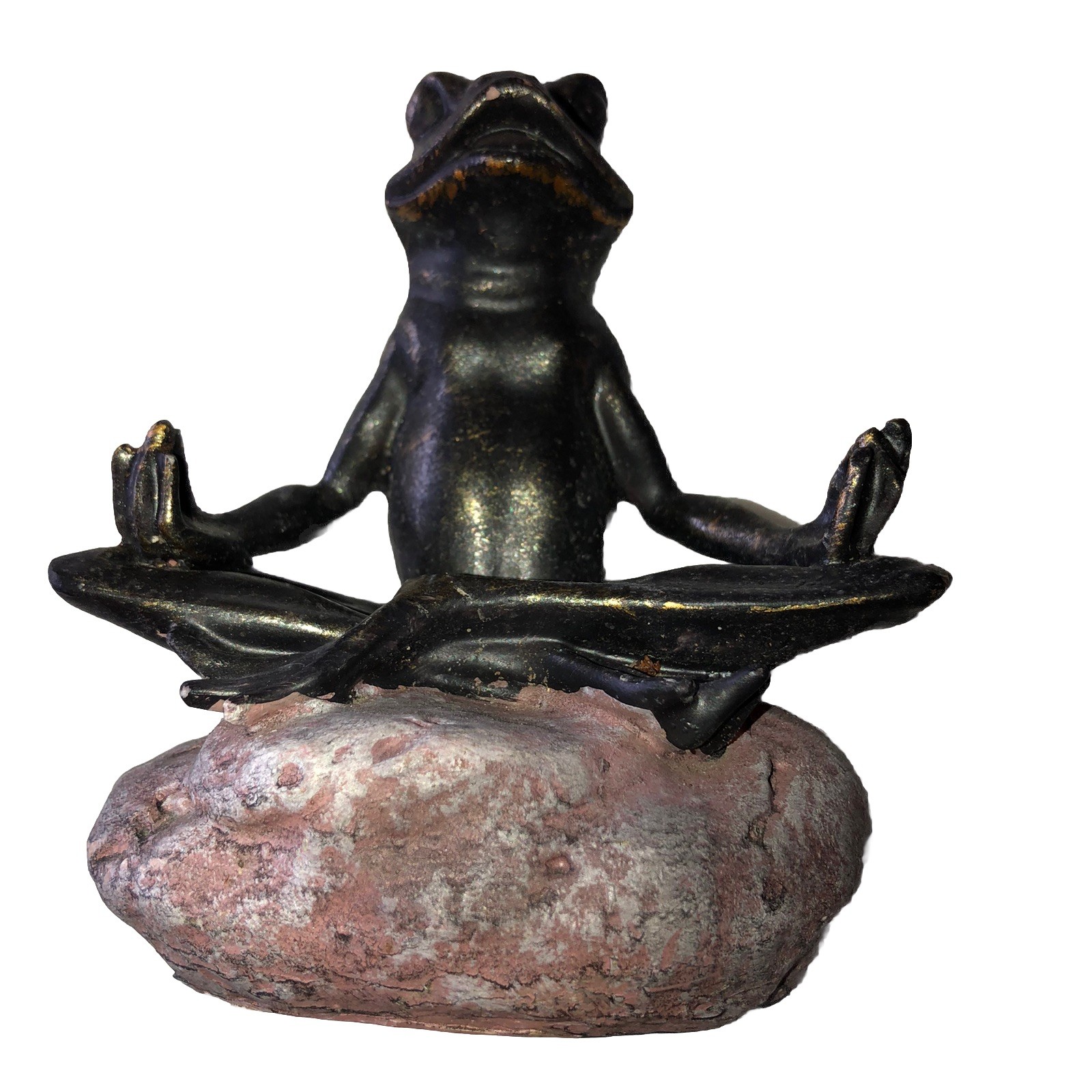 Frog Figurine Meditation Yoga On A Pink-Ish Rock Garden Zen Ohm @C