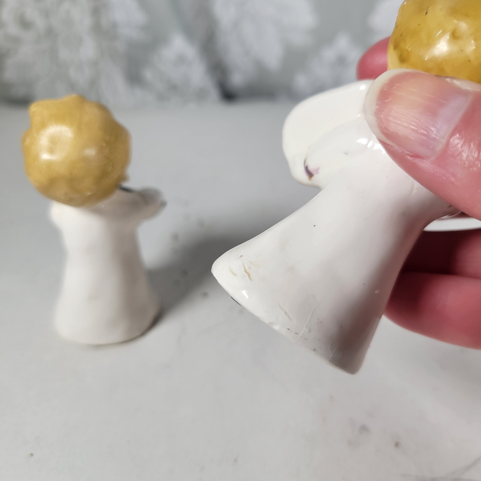 Two vintage musical boy angel figurines – gold gilded lute and harp made in Japa