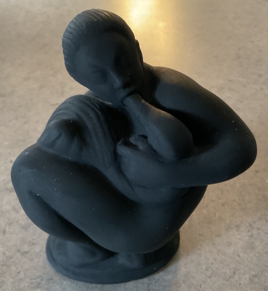 KAHLER KERAMIK :: c1920 “LEDA & THE SWAN” BLACK MATTE 6” SCULPTURE Scand DENMARK