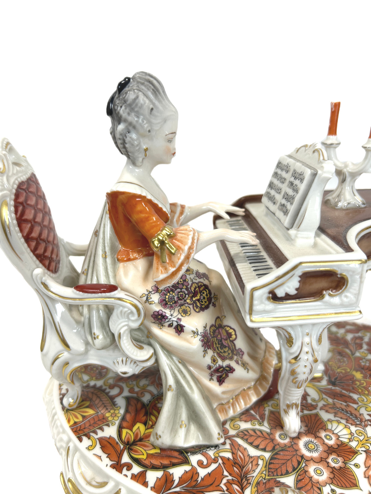 H.H. Kunst Dresden Porcelain Figurine Elegant Court Scene Women Piano Player