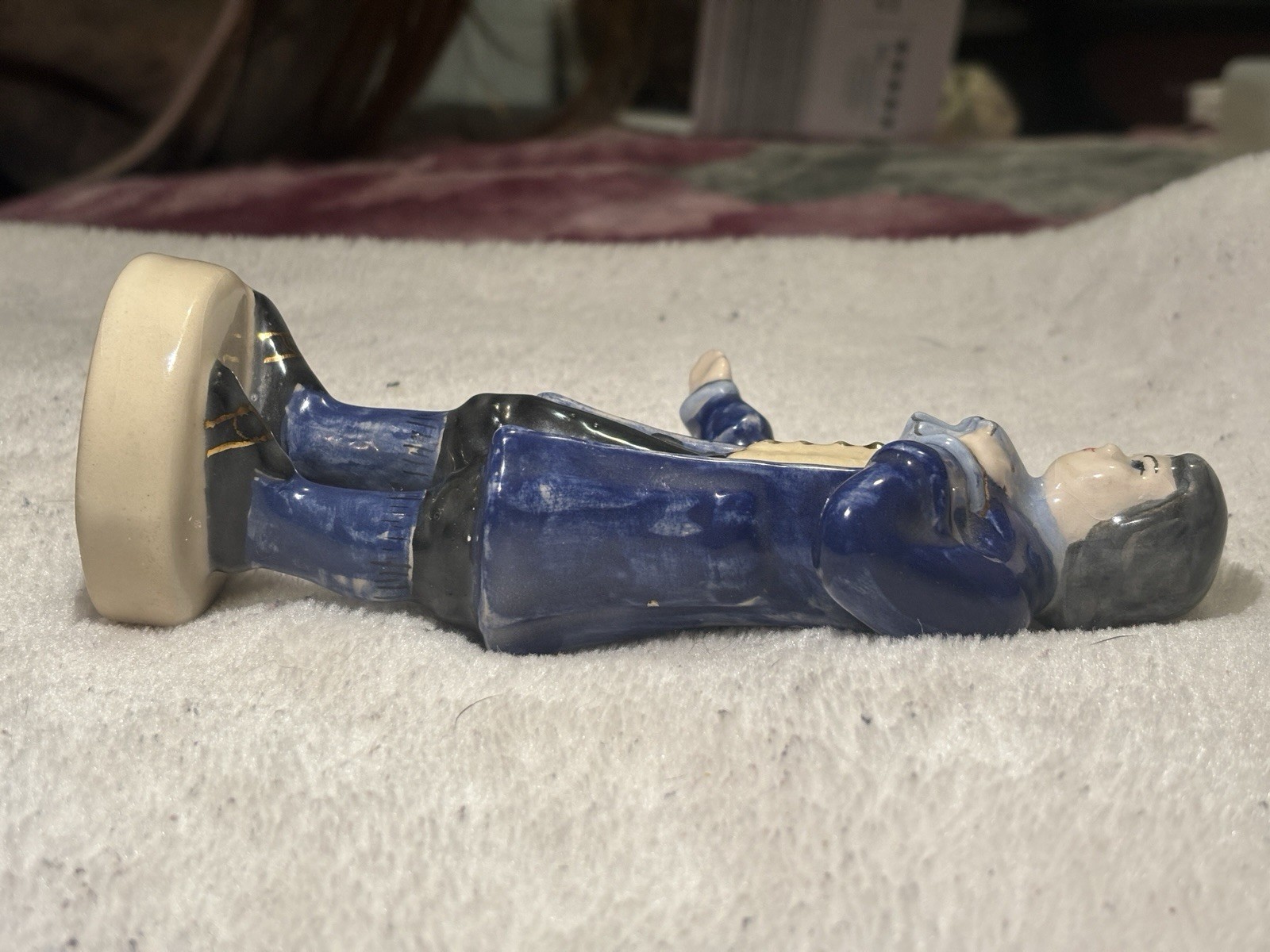 Vintage Hand Painted Colonial Man Glazed Ceramic 6.5” Figurine Signed “Thelma”