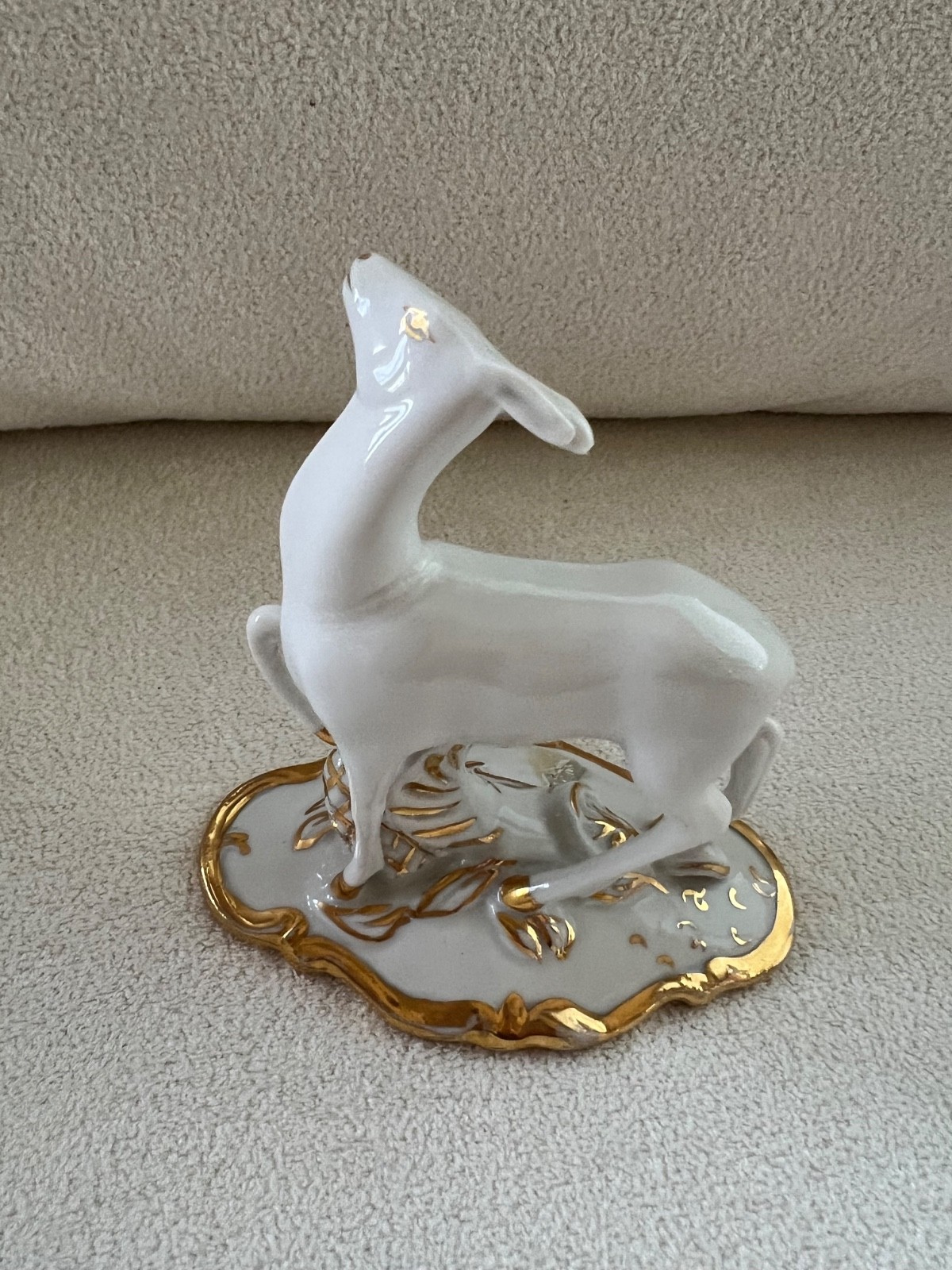 Vintage Royal Dux Czechoslovakia White Porcelain Deer Figurine
