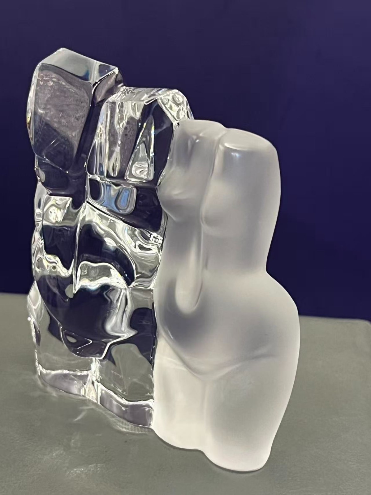 Daum France Crystal Male and Female Nude Torsos Figurine- Maurice Legendre w/Box