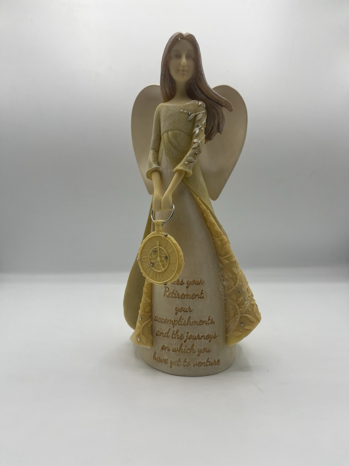 Enesco Foundations Retirement Angel Figurine Beige Brown Resin Boxed Collectible