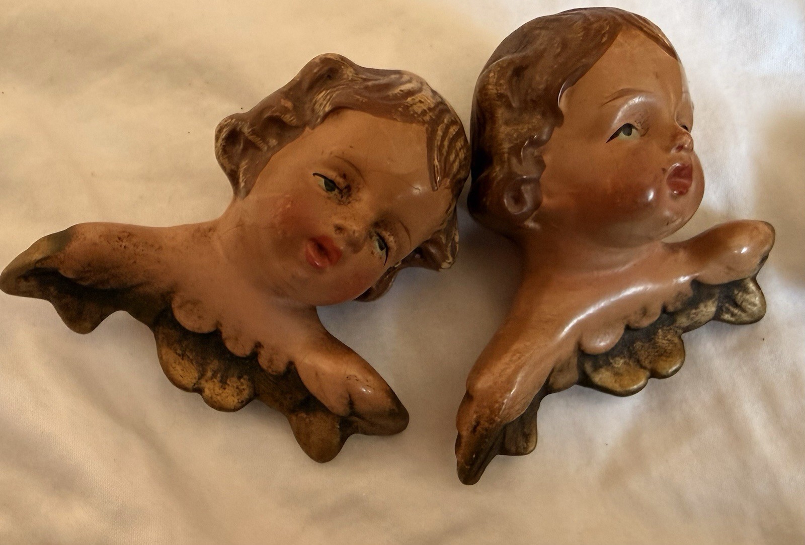 Hand Painted Angel Heads Made In Germany! Old! In Wonderful Condition See Photos
