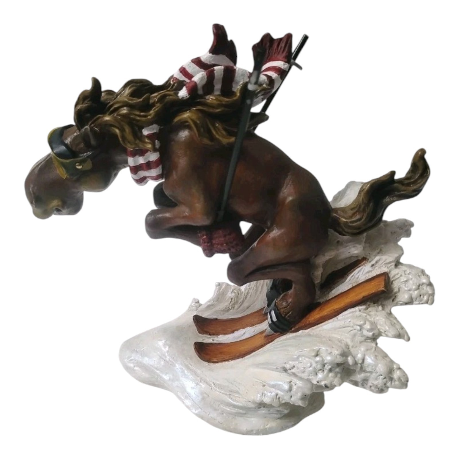 Rare Montana Silversmiths Elmer Skiing Horse Figurine Christmas AS IS Decor