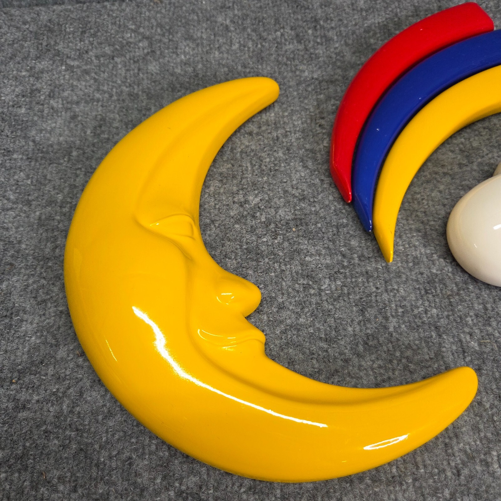 Vintage Made in Japan Ceramic Moon Cloud Rainbow Baby Room Wall Decor MCM Kids