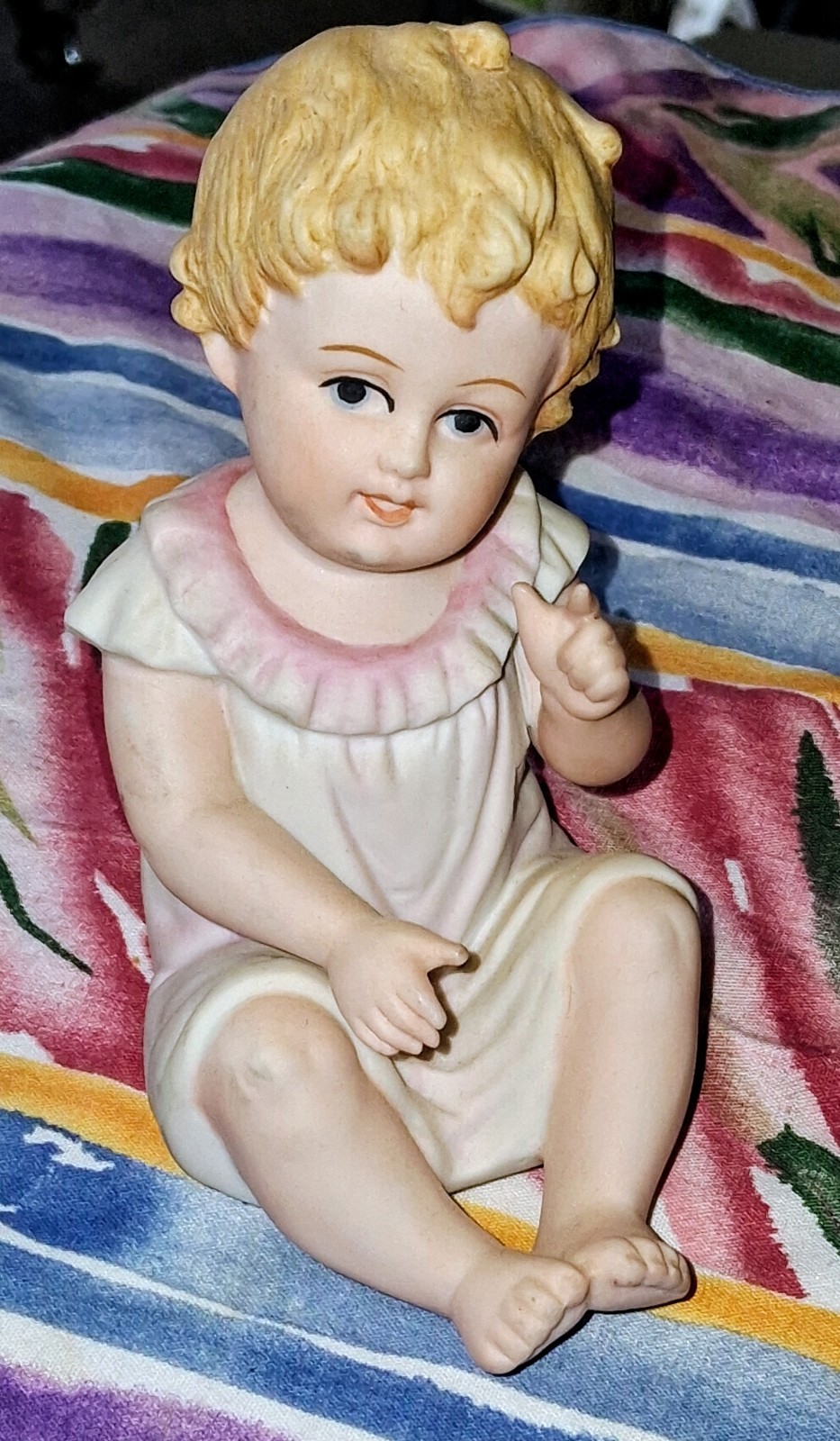 Vintage Bisque Porcelain Sitting Piano Baby Girl #7534 Andrea by Sadek Japan 5″