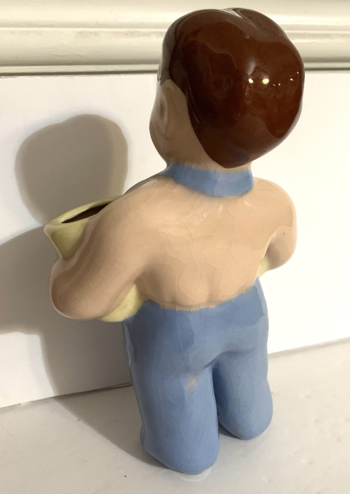 Vintage ceramic Young Boy Holding Bongo Drums Toothbrush Holder